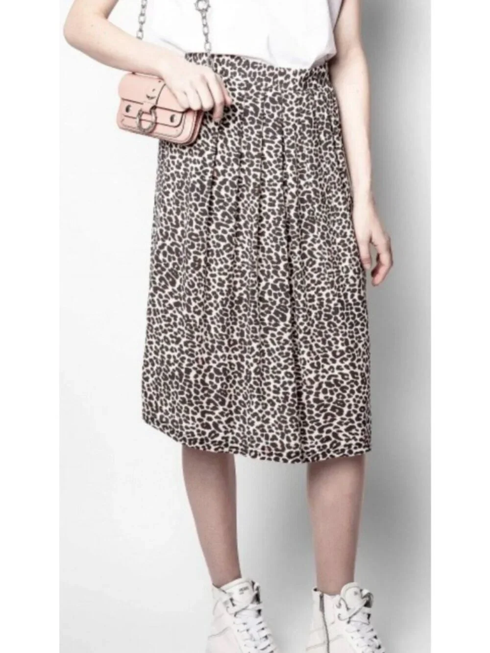 Zadig & Voltaire Jude Leopard Print Pleated Midi Skirt Pockets Size 38 M [jb] - Picture 3 of 10